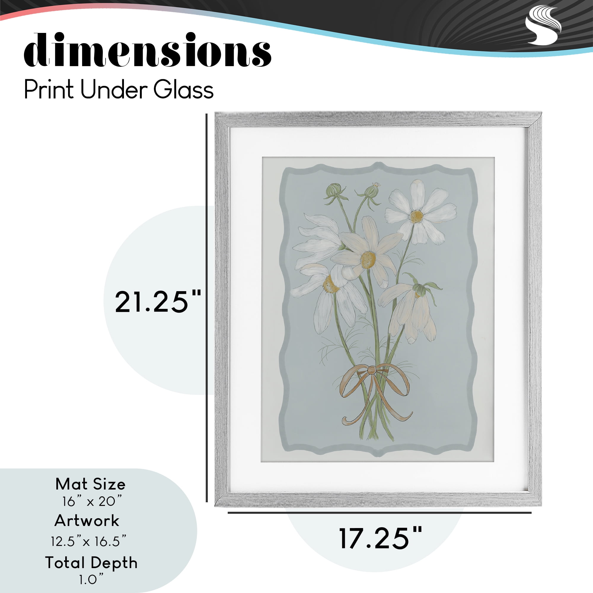Spring Clippings Daisies Gray Framed Print Under Glass, design by Leslie Hermosa
