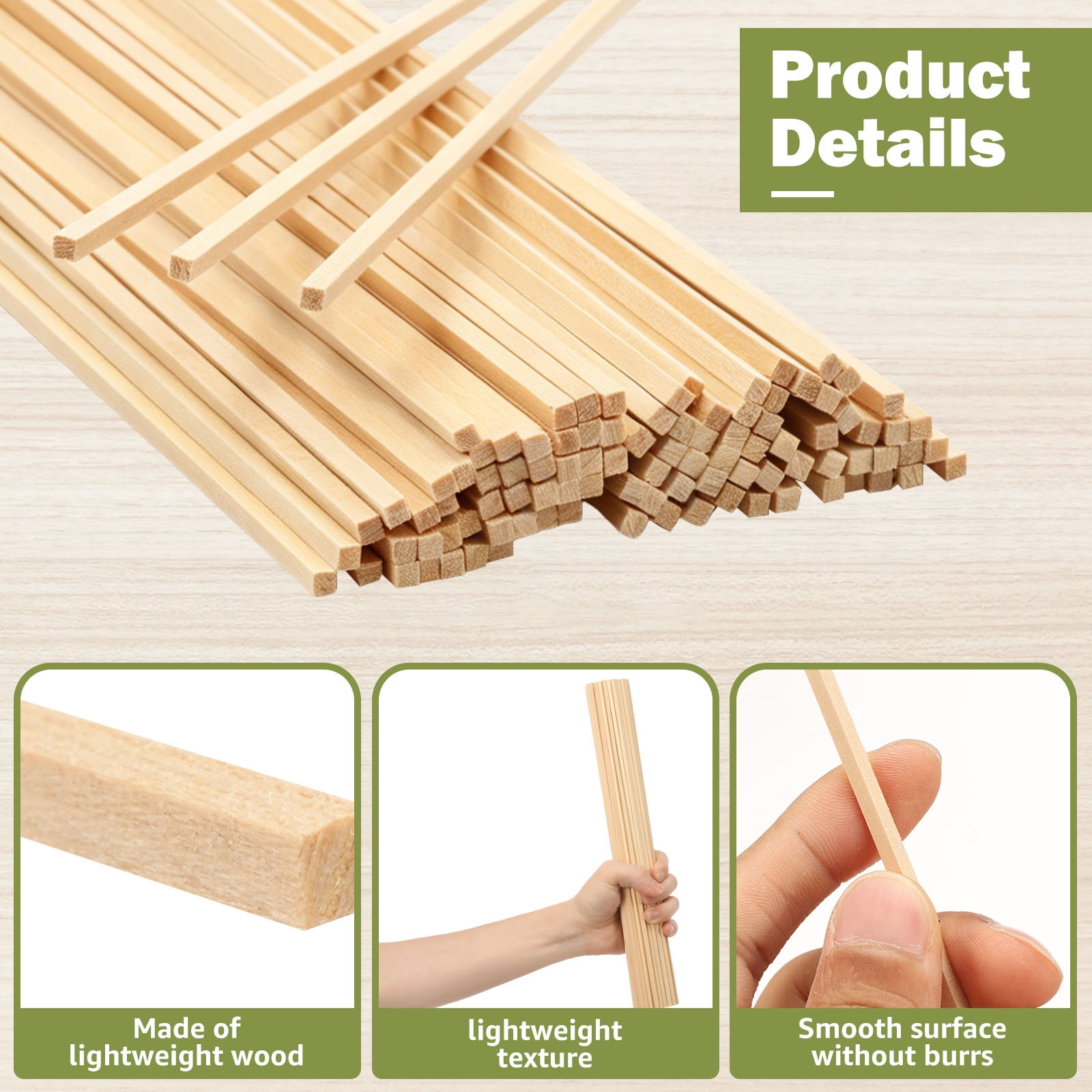100Pcs Balsa Wood Sticks 0.12inch Square Wood Dowel Rods Unfinished Craft Sticks for Craft DIY Supplies Arts and DIYers