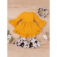 thumbnail image 4 of Franhais Toddler Kids 3 Pieces Outfit, Irregular Hem Tops + Print Flare Pants + Neckerchief Set, 4 of 8