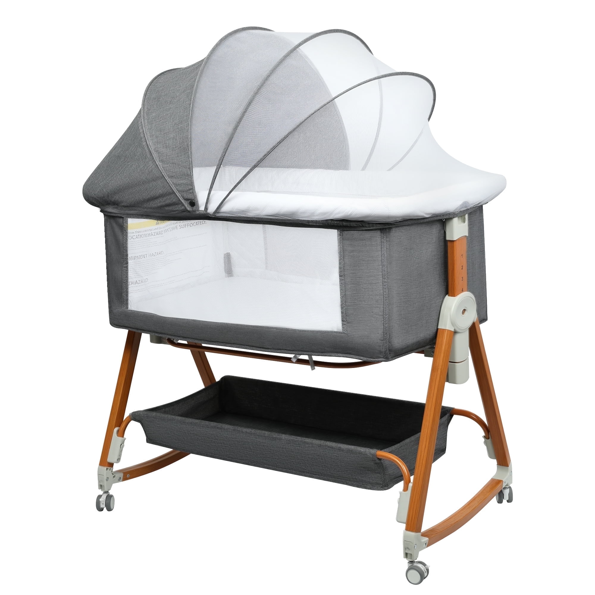 GOOVI Baby Bassinet with Storage Shelf, Gray Co-Sleeper Bassinet