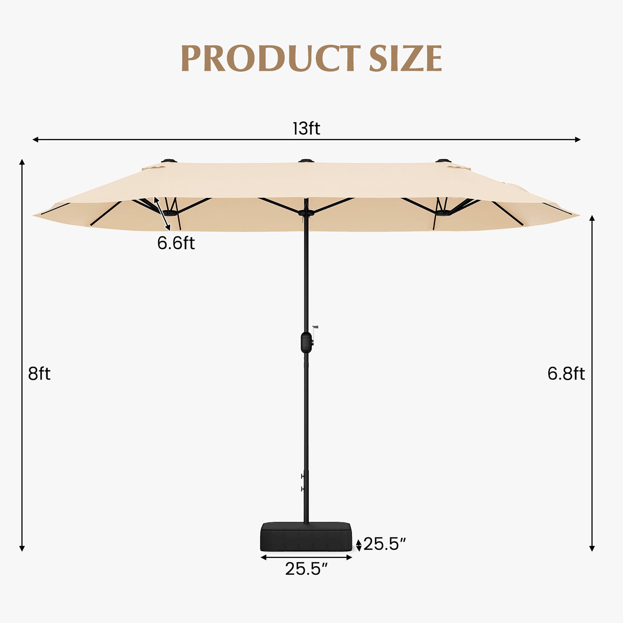Gymax 13FT Double-sided Patio Umbrella w/ Crank Handle Umbrella Base Safety Lock Beige