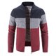thumbnail image 1 of Cárdigan de punto de otoño e invierno para hombre, chaqueta de manga larga con cuello de béisbol a rayas y retazos, suéter grueso y cálido, 1 of 4