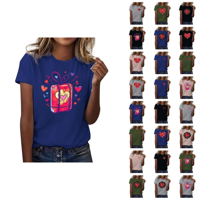 T-shirt Femme Saint-Valentin 2026 Manches Courtes Col Rond Graphique Cœur d'Amour