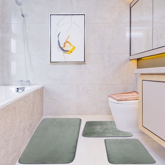 YouLoveIt Bath Mat Set, Bathroom Rugs for 3 Pieces Toilet Mats, Soft Comfortable Non-Slip Floor Mats Water Absorbent Bath Rug for Bathroom, Shower, and Tub