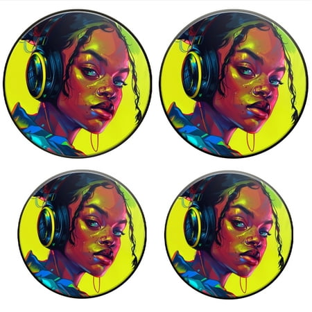 

BaHomeck Electric Stove Burner Covers Set of 4 Round Metal Gas Stove Burner Covers 8 Inch and 10 Inch Kitchen Decor Young Black Woman Wearing Headphones