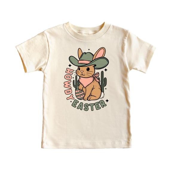 Howdy Easter Western Graphic Shirt for Girls Spring Desert Easter Bunny Tee Natural Shirt Youth Medium