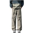 thumbnail image 2 of Blmnix Low Waisted Men Pants Cargo Carpenter Pants Travel Pants Baggy Pant Long Green Straight-Leg Summer Pants,M, 2 of 5