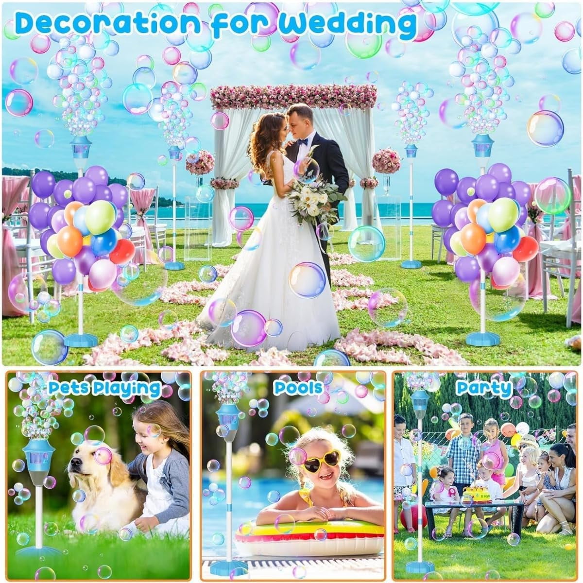 47in Bubble Torch Garden Lamp, Automatic Bubble Maker Stand Machine Rechargeable, with Night Light and Music, for Wedding Birthday Picnic Camping Party
