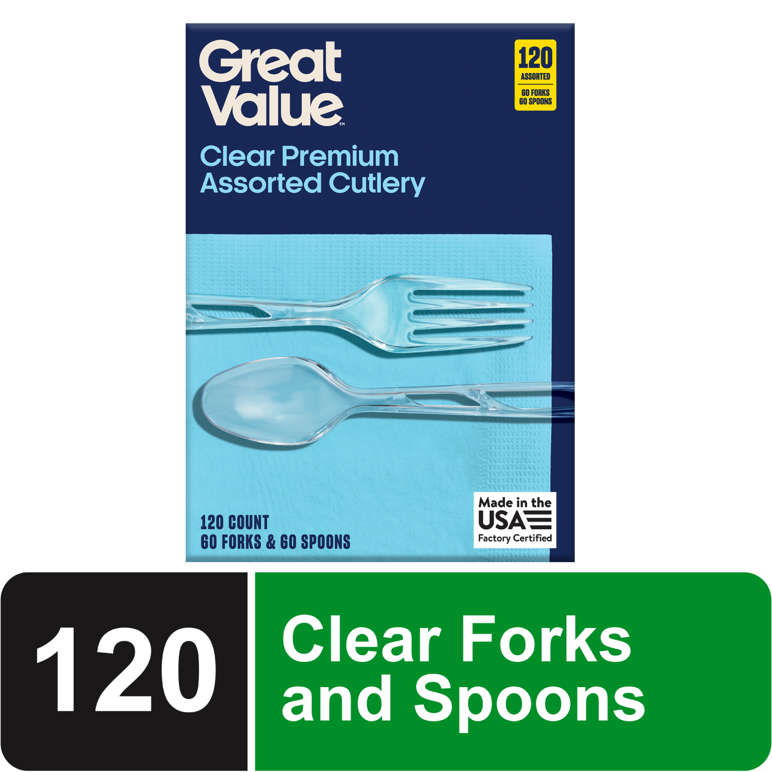 Great Value Clear Plastic Fork and Spoon Combo, 120 Count