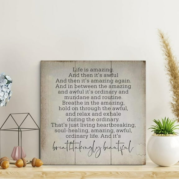 Life Is Amazing And Then It'S Awful Wood Signs Funny Wooden Sign Motivational Wall Art Rustic Wall Decorations For Living Room Kitchen Home Decor Signs Wall Hanging Sign 10X10 Inch