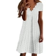 thumbnail image 2 of ChaoHeng Dresses for Women for Solid Linen V Neck Button Short Sleeve Mid Calf Breathable Summer Casual Dress White S, 2 of 7