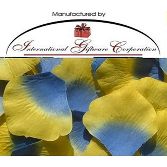 Blue / Yellow - Two Tone - 100 Silk Rose Petals Wedding Favors - Solid Colors - Wedding Reception and Party Supplies