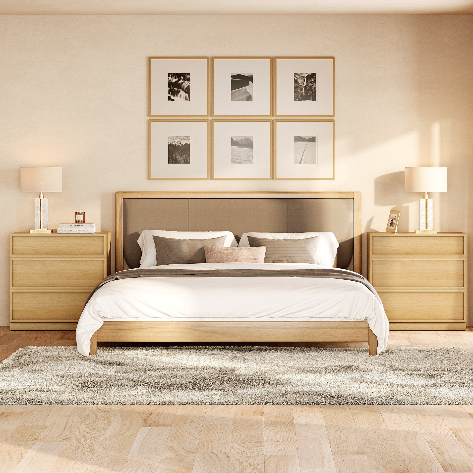 Set of 2 Nightstand with 3 Drawers, Modern Tall End Table with Large Storage for Living Room, Bedroom Wooden Side Table and Closet Organizer