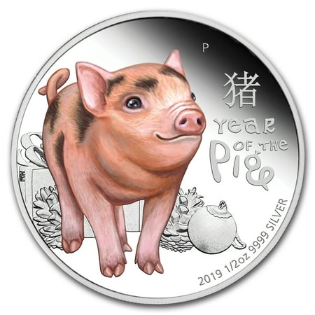 2019 Tuvalu 1/2 oz Silver Lunar Baby Pig Proof (Colorized)