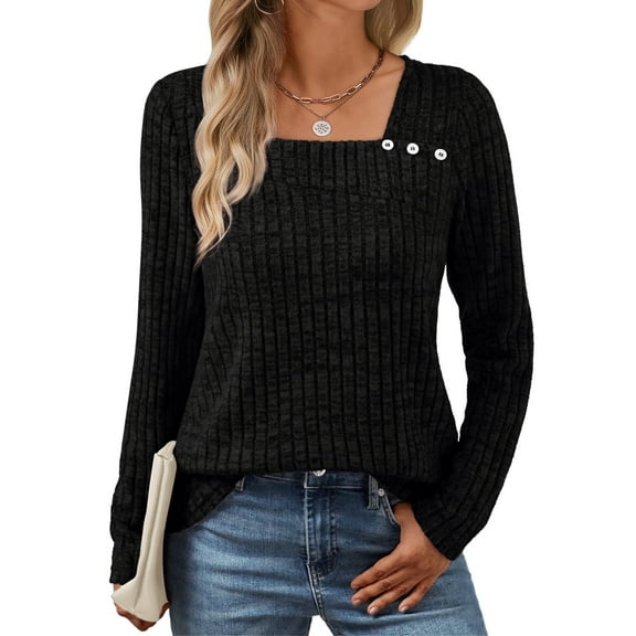 SUNBS Long Sleeve Shirts for Women Top Trendy Casual Square Neck Tops Lightweight Sweaters womens shirts