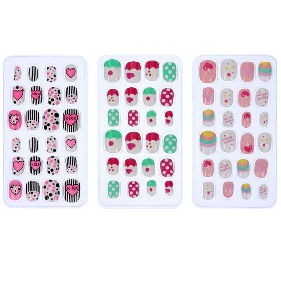 72pcs Kids False Nails Press on Artificial Nail Tip Girl Fake Fingernail Kit