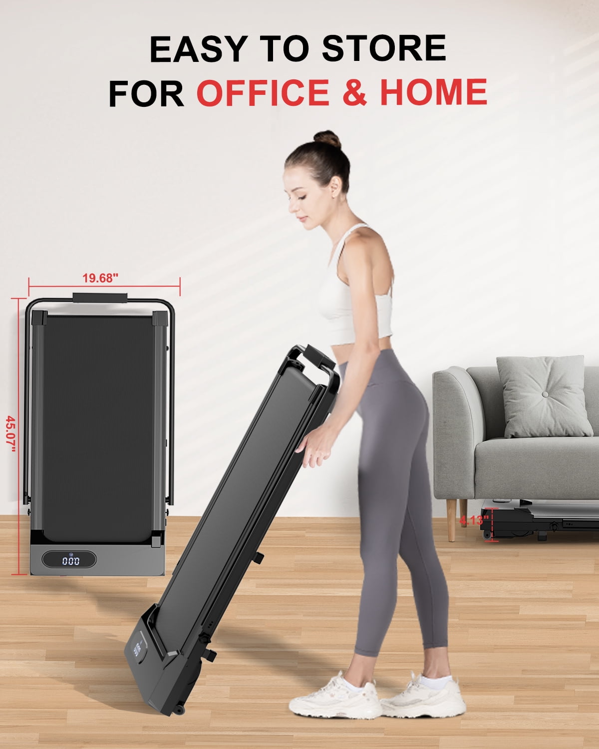 Bigzzia Foldable Walking Pad,2 in 1 Under Desk Treadmill with Remote Control and LED Display,320lb Capacity,Compact & Small Treadmill for Home & Office,Black