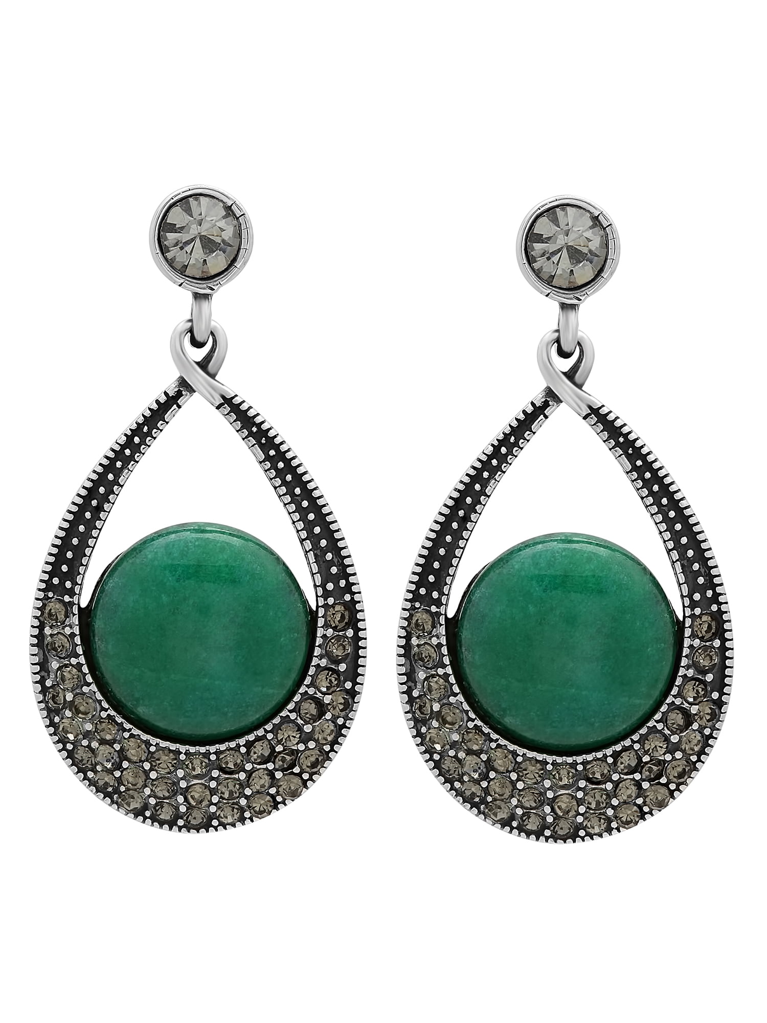 Jessica L Jewelry Designer JLJ 14K White Gold Green Stone & Pave Diamond  Earring | eBay