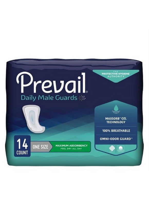 Bladder Control Pad Prevail Daily Male Guards 12-1/2 Inch Length Heavy Absorbency Polymer Core One Size Fits Most, Case of 126 -PV-811