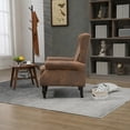 thumbnail image 3 of Modern Accent Armchair with Rivet Design & Gourd-Shaped Wooden Legs, Button Tufted Upholstered Reading Chair, Microsuede Lounge Chair for Living Room Bedroom, Load 250lbs, Coffee, 3 of 8