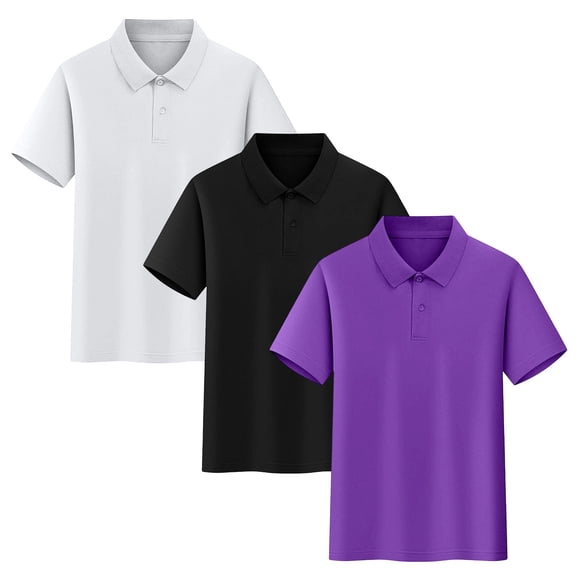 OGLCCG 3 Pack Teens Boys Short Sleeve Golf Shirts Kids Athletic Performance School Uniform Collared Shirt Solid Summer Casual Tees 3-17 Years