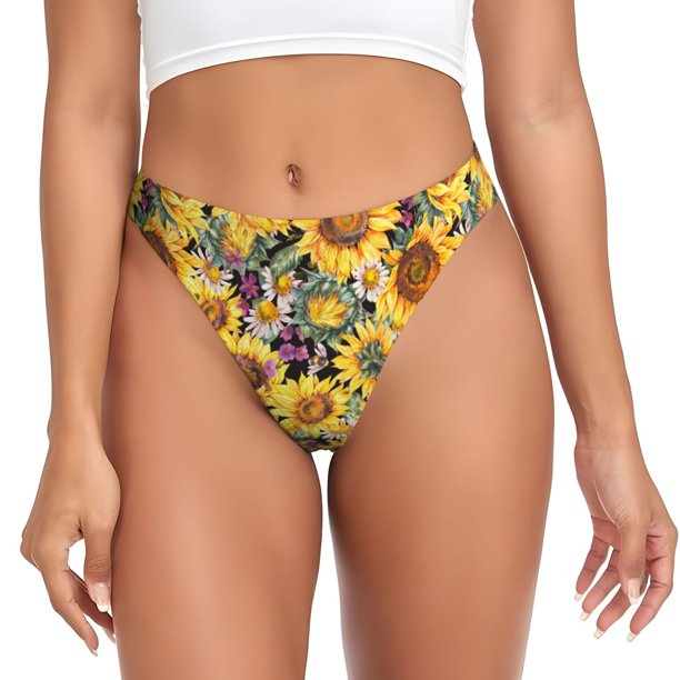 Fotbe Sunflowers Vintage Tanga Sin Costuras para Mujer con Estampado – Panties Invisibles, Transpirables y Cómodos para Uso Diario-3X-Large