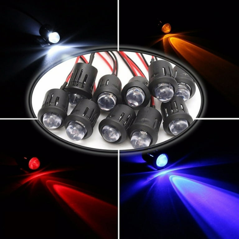Ledander 10 Pcs 12V 10mm Pre-Wired Constant Led Ultra Bright Water Clear  Bulb Cable 20Cm Prewired Led Lamp, White Light 