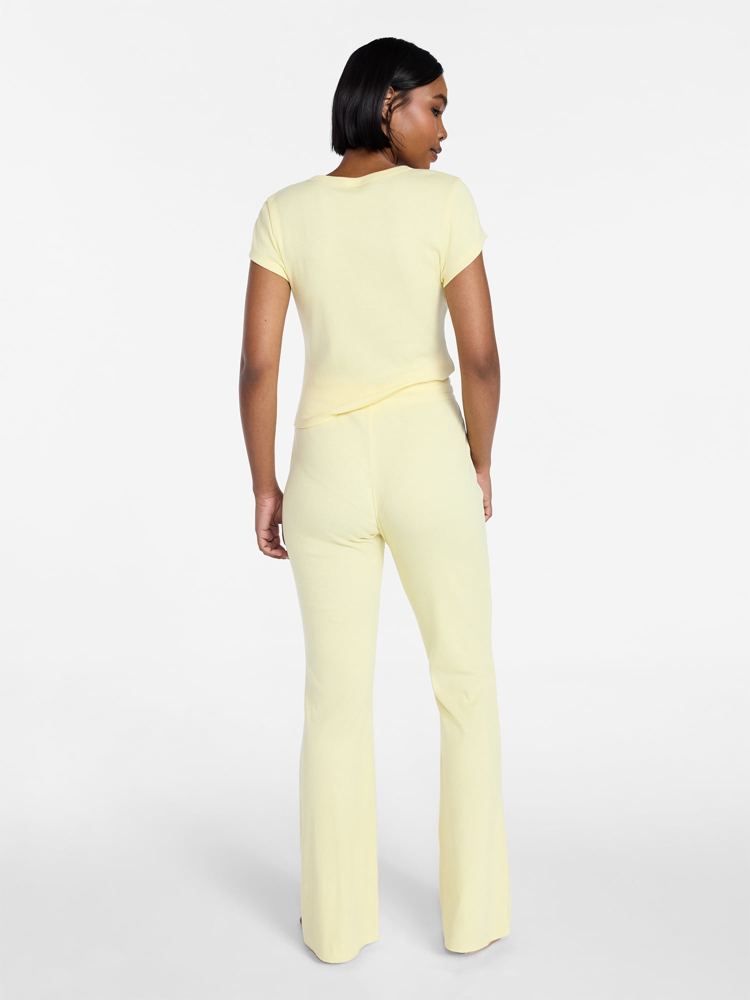 No Boundaries Rib Tee and Pants Sleep Set, 2-Piece, Women's XXS-3X