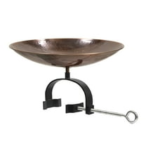 Achla Designs 15.75"L Round Burnt Copper Stainless Steel Birdbath w/ Wrought Iron Over Rail Bracket
