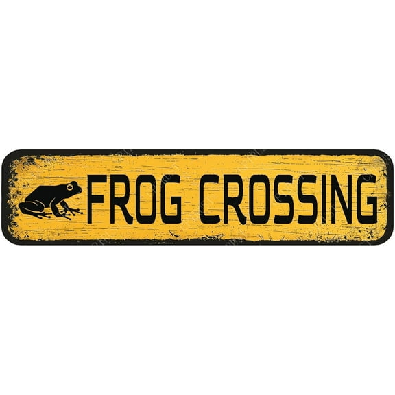 Frog Crossing Vintage Metal Signs Funny Tin Sign for Home Yard Garden Farm Gate Beware Wall Decoration 4×16inches