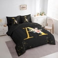 thumbnail image 3 of Homewish Initial A Letter Bedding Comforter Set 7-Piece, Butterfly Rose Floral King Bedding Sets, Black Gold Sequin Print Reversible Bed Sheets, Lightweight Room Decor, 3 of 7