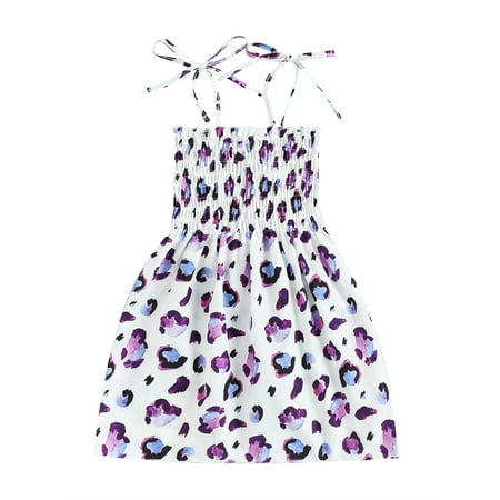 

Suanret Kids Little Girls Summer Tank Dress Cute Printed Sleeveless Spaghetti Strap Smocked Dress Princess Dress Purple 2-3 Years