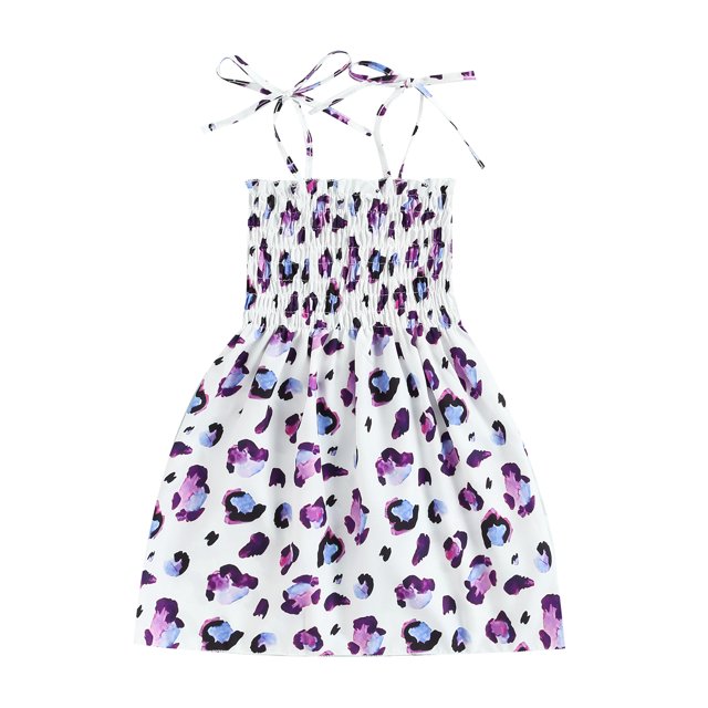 xiaxaixu Robe d'Été Mignonne Imprimée Sans Manches à Bretelles Spaghetti Smockée Marguerite Robe Sans Manches pour Petites Filles Robe d'Été