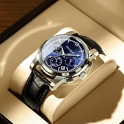 POEDAGAR Men Watches Leather Quartz Watches Top Brand Luxury Blue Wristwatch Waterproof Luminous Fashion Sport Clock