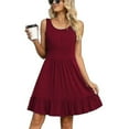 thumbnail image 1 of Women Crew Neck Tank Dress Ruffled Short Mini Dresses A Line Sundress Solid Color Dress, 1 of 4