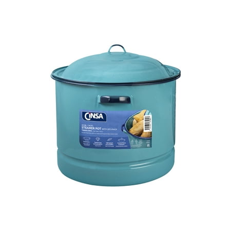 

Cinsa 15-Quart Enamel on Steel Steamer Pot with Lid & Trivet Turquoise