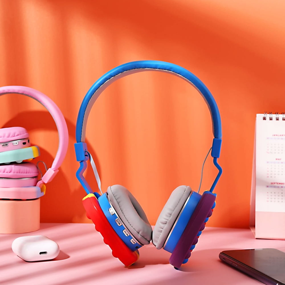 GORTES Fidget Headphones Kids Toy Headset, Wireless Bluetooth Headphone Pop Bubble On-Ear Headphone Fidget Toy Rainbow Color Fidget Headset for Children Adults (Blue)