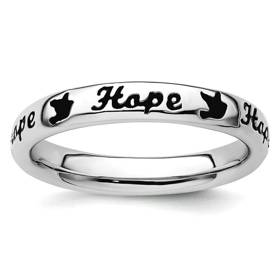 3.5mm 925 Sterling Silver Polished Stackable Black Enamel Hope Ring Size 6 Stackable Ring for Women