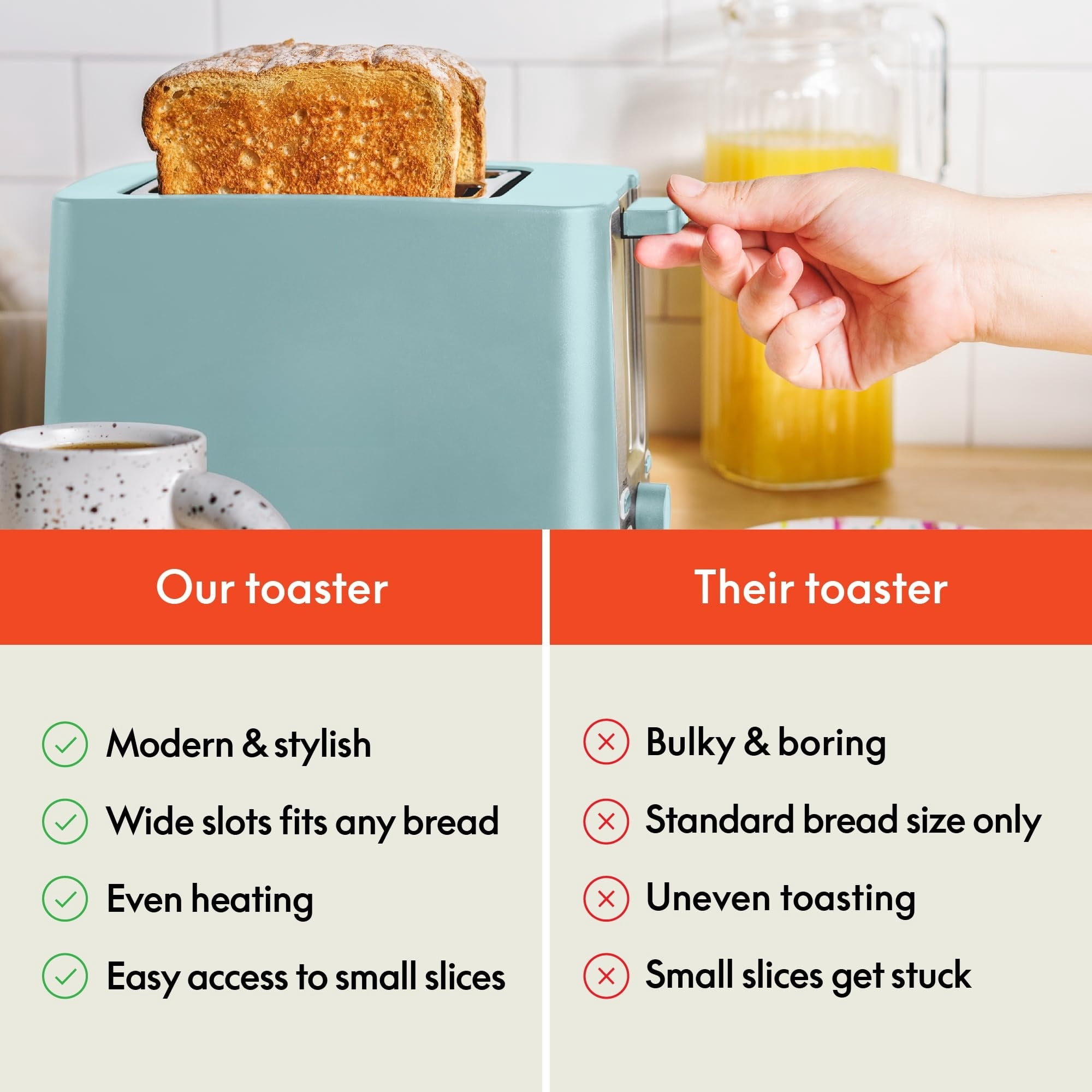 Double-slot toaster with automatic shut-off - extra-wide slots, removable crumb tray, and cancel, defrost, and reheat functions - can toss bread, bagels, and waffles.