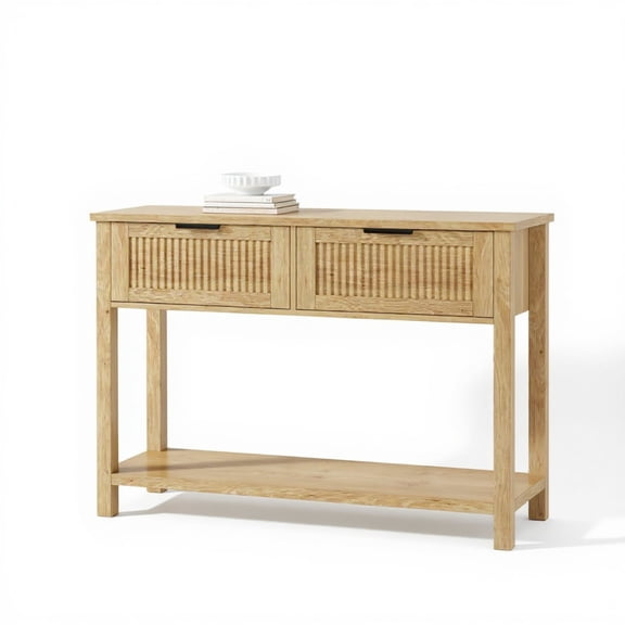 Garvee 43" Farmhouse 2-Tier Wood Console Table, with 2 Drawers, Oak
