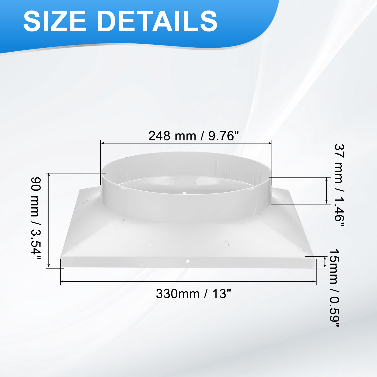 Uxcell 13" to 10" Duct Connector Flange, Plastic Square to Round Straight Dryer Vent Wall Plate for Air Heating Cooling Ventilation System HVAC Exhaust Fan, White