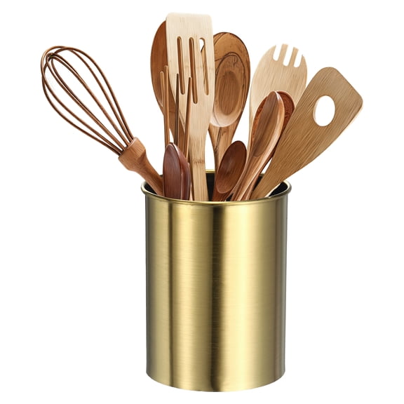 Uxcell Kitchen Utensil Holder, 3.1x3.9" Stainless Steel Utensil Cutlery Holder Cooking Flatware Organizer for Kitchen Restaurant Countertop Fork, Straw,, Spoon, Chopstick, Silver