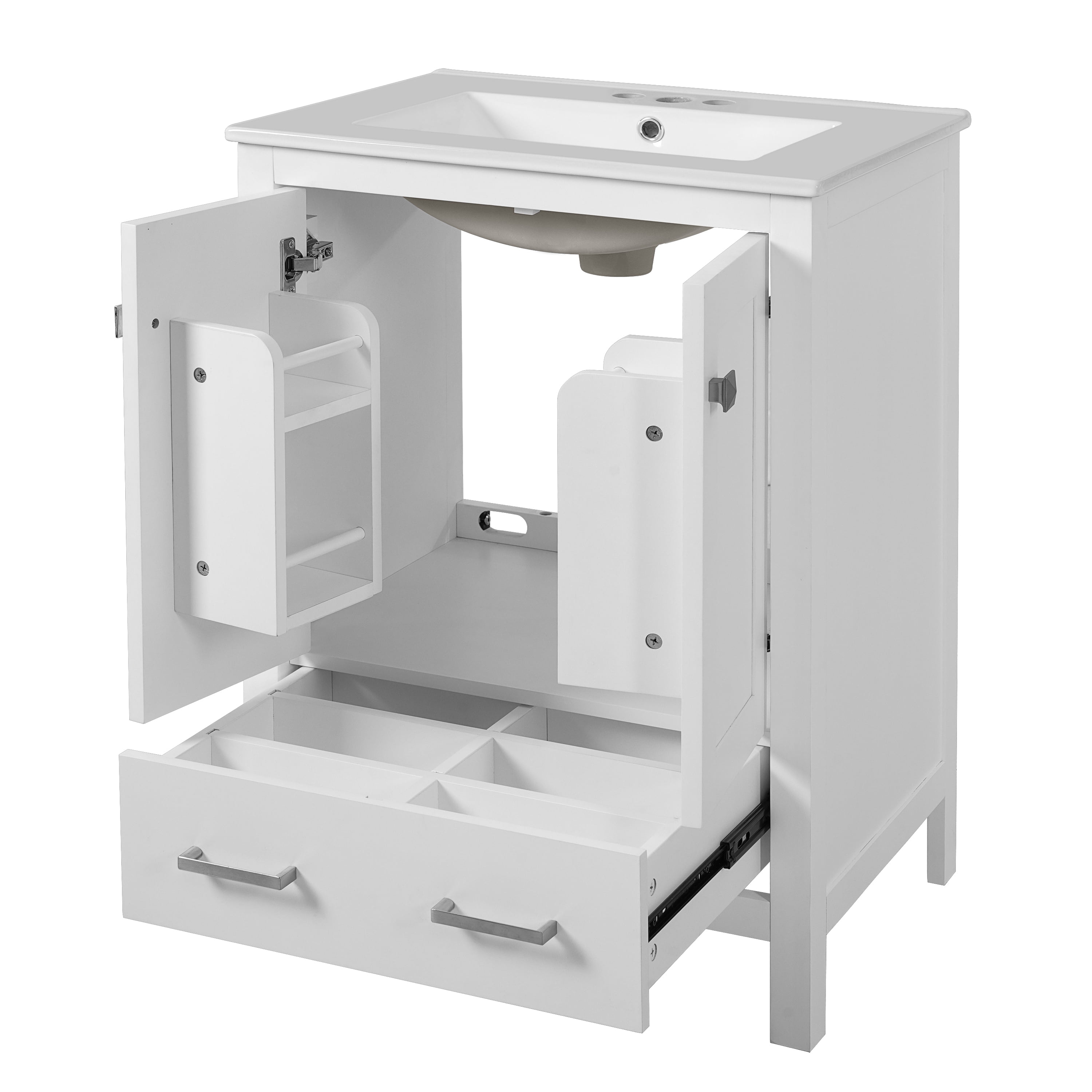 MAYEERTY 24" Bathroom Vanity - Undermount Basin, 2-Door 1-Drawer Cabinet, Double-Layer Door Shelf