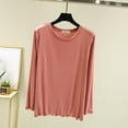thumbnail image 4 of Womens Long Sleeve Undershirts 2026 Spring Lettuce Trim Base Layer Tops Crew Neck Underwear Top Lounge Homewear, 4 of 8