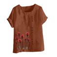 thumbnail image 4 of QUNYINEY Crew Neck Summer Tops for Women Short Sleeve Casual Floral Shirts Linen Pullover Loose Button Tops, 4 of 4