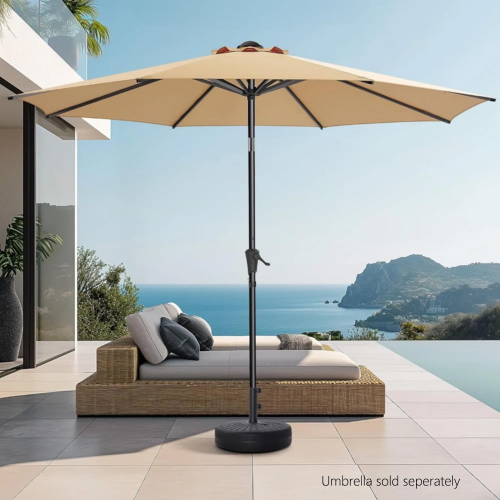 Abble 80 lbs Patio Umbrella Base Heavy Duty HDPE Circular Water and Sand Fillable Umbrella Stand for Yard Garden Poolside 20" Round in Black
