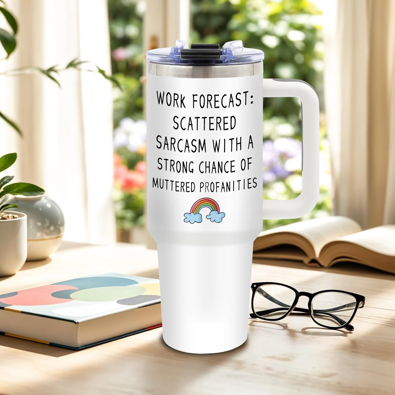 Work Forecast Gifts for Women, Birthday Tumbler for Coworker, Boss, Christmas Funny Gift Ideas, Scattered Sarcasm Sarcastic, 40 Oz Tumbler with Handle Lid and Straw Christmas Gifts, 1PCS