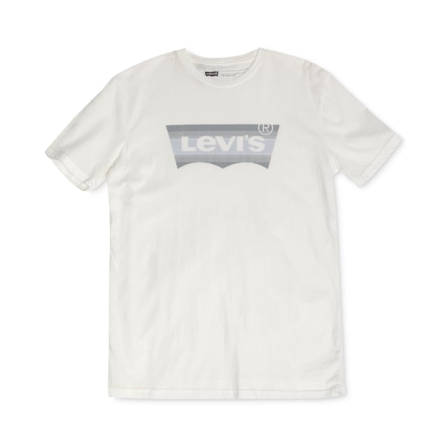 Levi's Playera gr??fica con logo de rayas para hombre, blanca, mediana Levis Camiseta gráfica