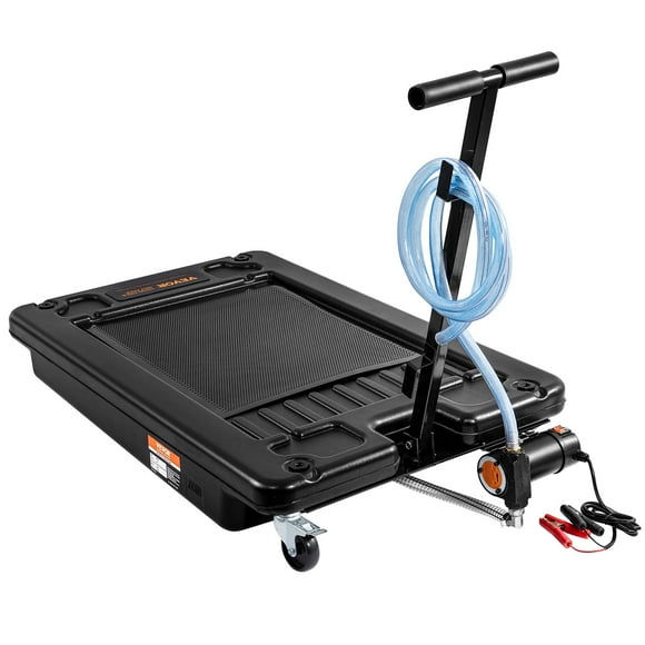 SKYSHALO Low Profile Oil Drain Pan, 17 Gallon Oil Drain Pan with Pump, Oil Change Pan with 180W Electric Pump, 8.2ft Hose & Folding Handle, Rolling Oil Drain Cart for Trucks, Buses, RVs