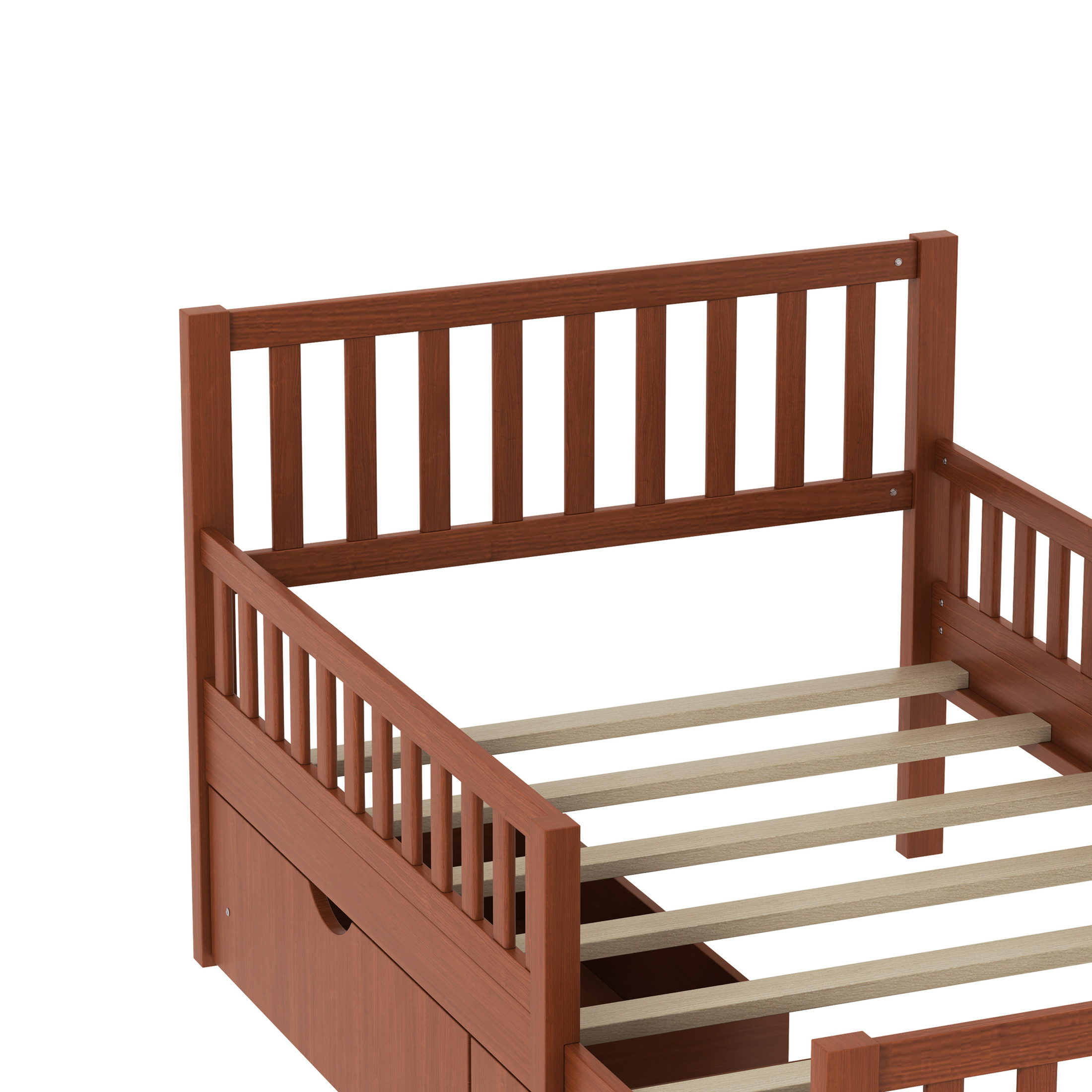 Noble House Twin Size Wood Platform Bed with Guardrails on Both Sides and Two Storage Drawers,Walnut